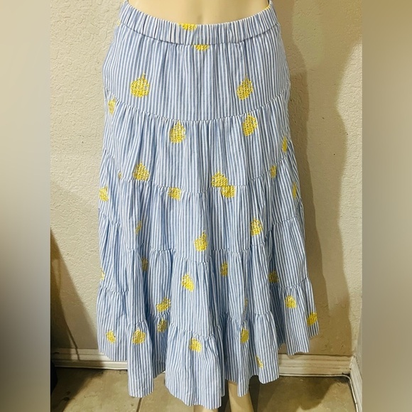 J.Crew Embroidered Pineapple Striped Tiered Midi Skirt Blue White Size XS - Picture 12 of 15